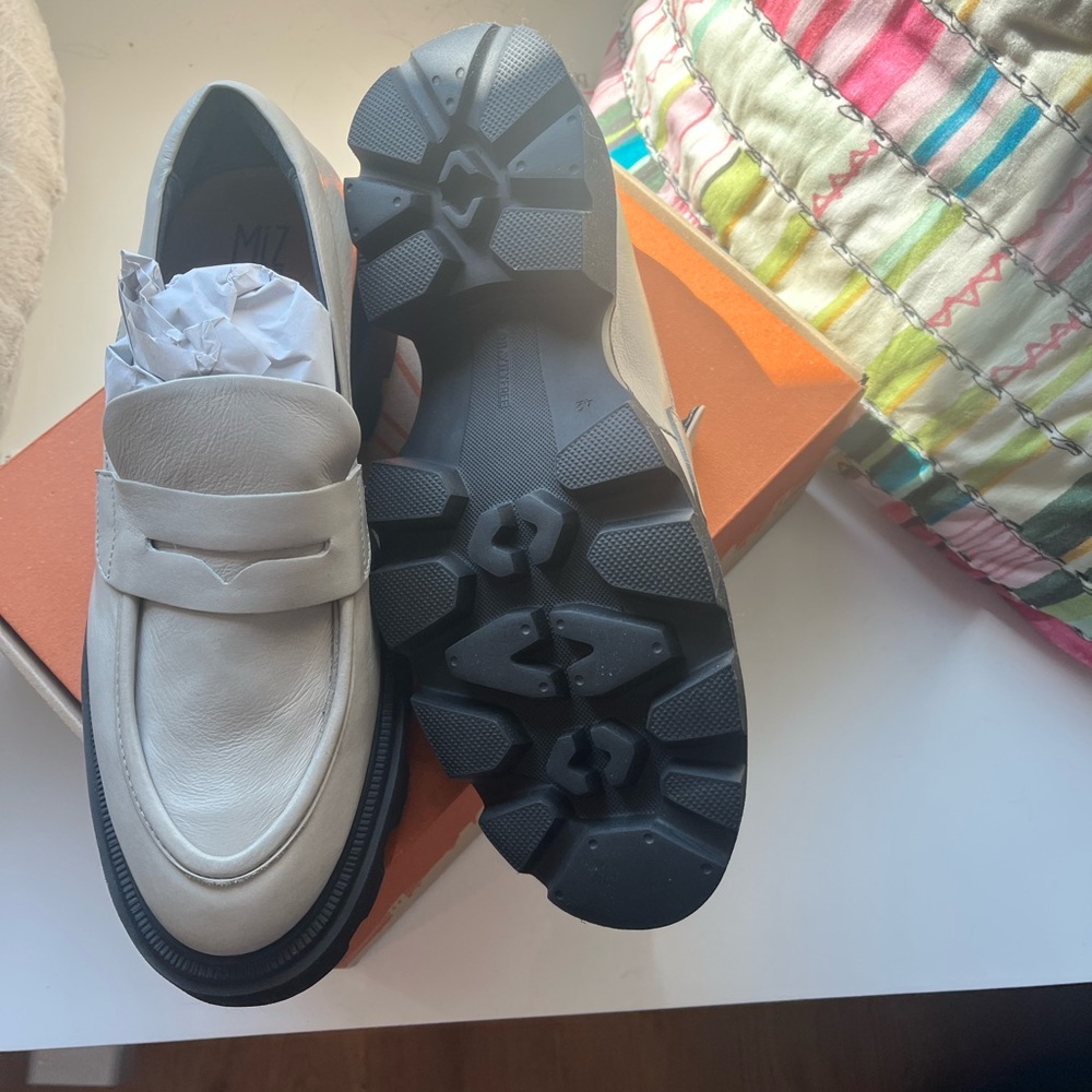 Miz Mooz Cream Leather Lug Sole Loafers